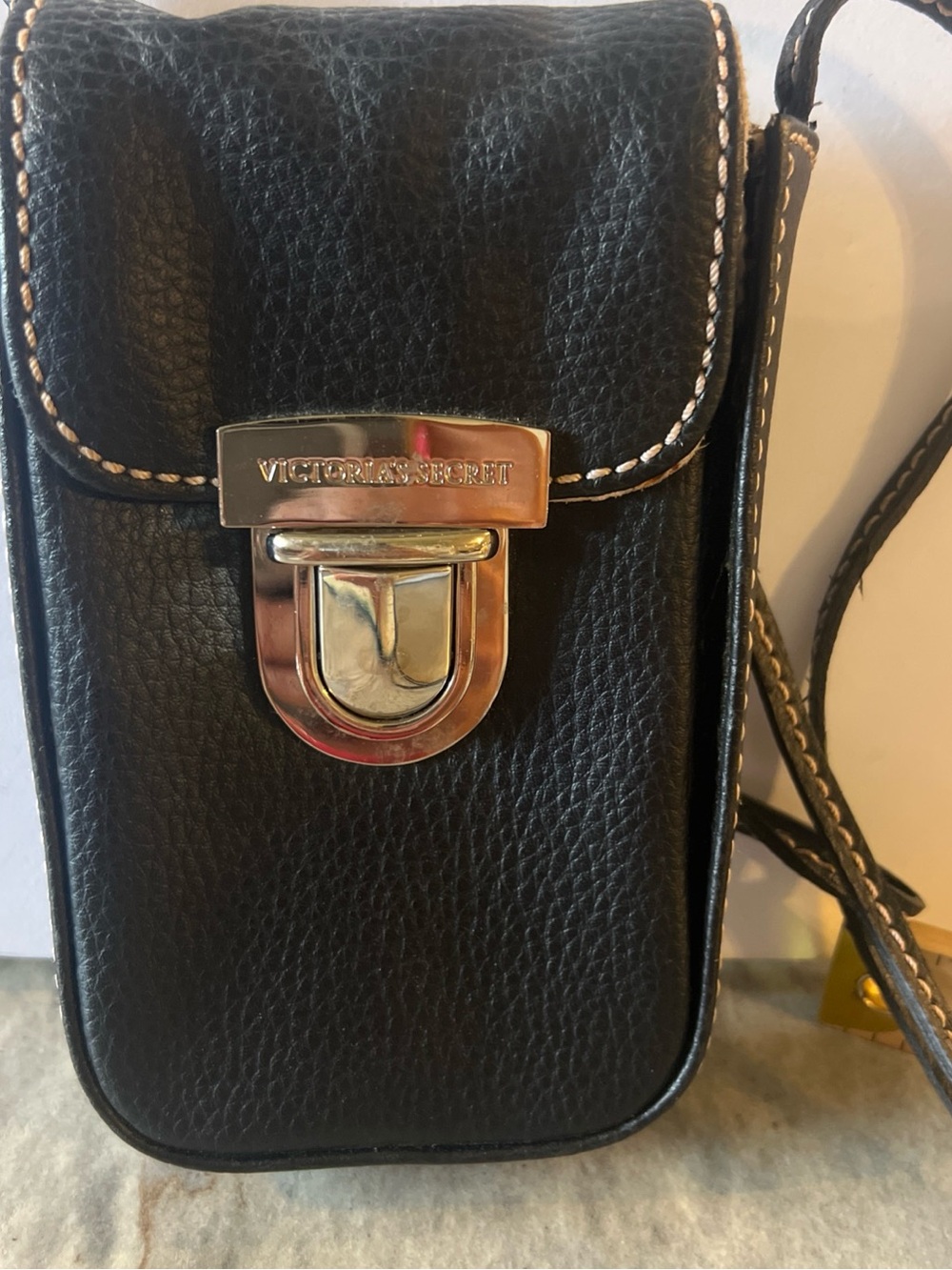 Victoria's Secret Black Pebbled Leather Crossbody Phone Pouch